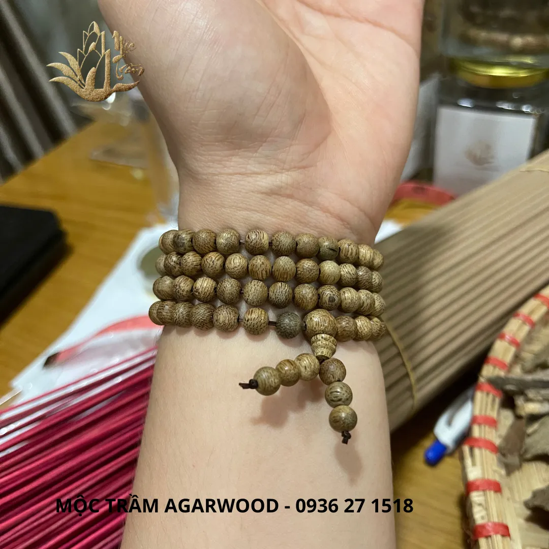 108 Bead Agarwood Mala Bracelet – Natural Kien Toc Oud from Khanh Hoa (6mm)